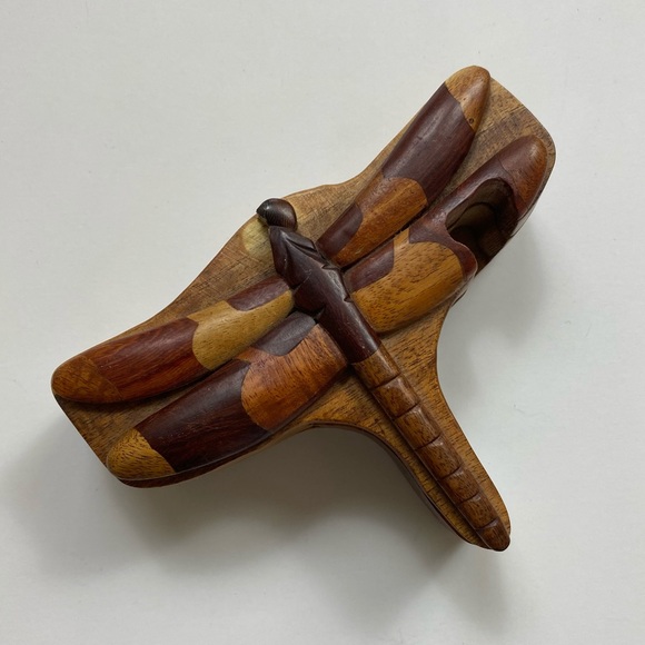Vintage Wooden Dragonfly Small Trinket Puzzle Dish